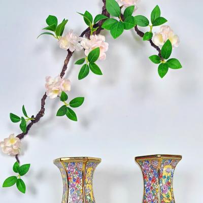 cặp bình men vàng hoạ tiết tứ quý, bình lục giác